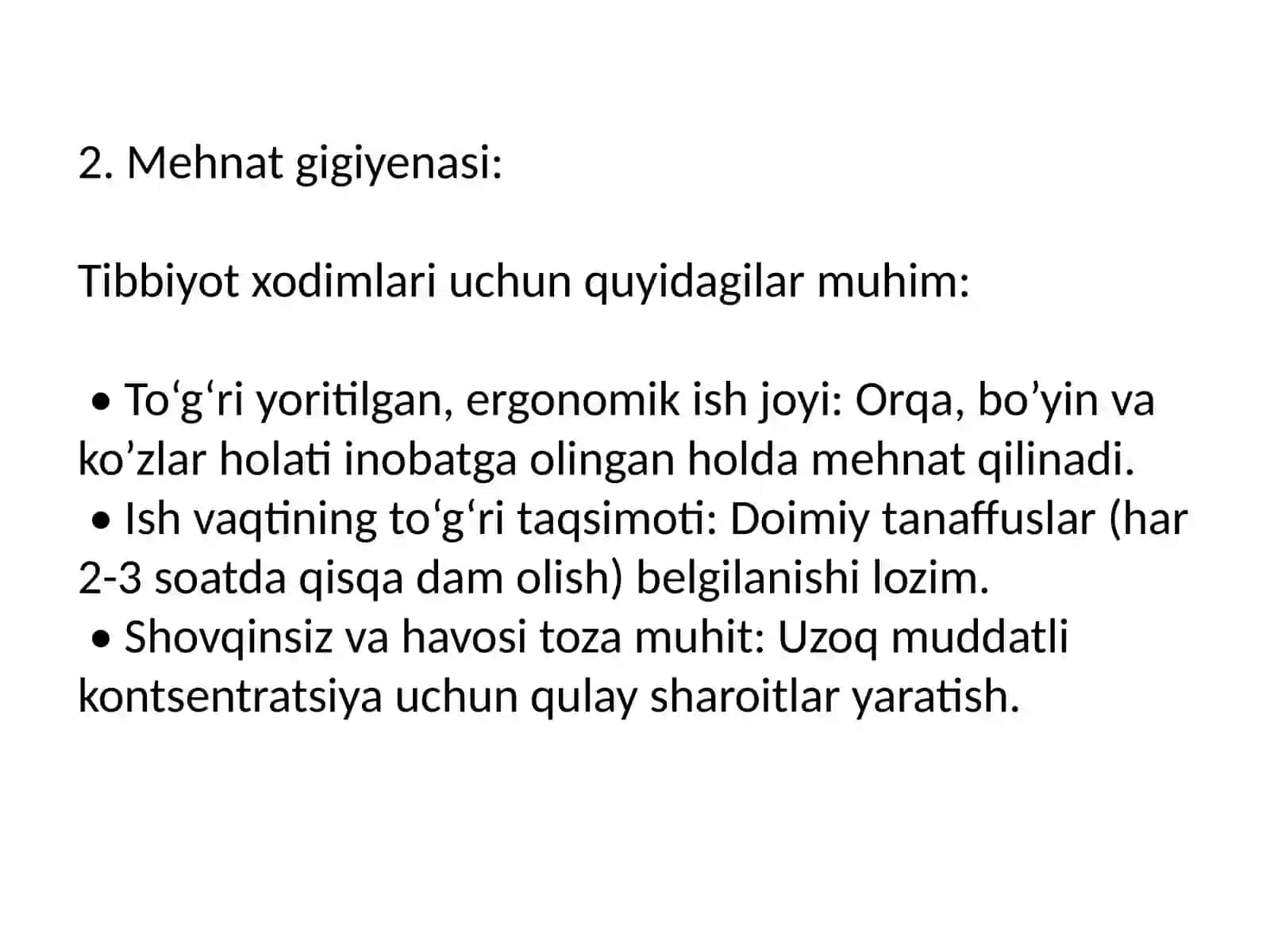 №8 Tish profilaktikasi tibbiy-profilaktik muassasalarda sanitariya-gigiyena rejimi. Mehnat gigiyenasi, shaxsiy gigiyena qoidalari, tibbiy ko‘rik va xodimlarni emlash zarurati va chastotasi 4