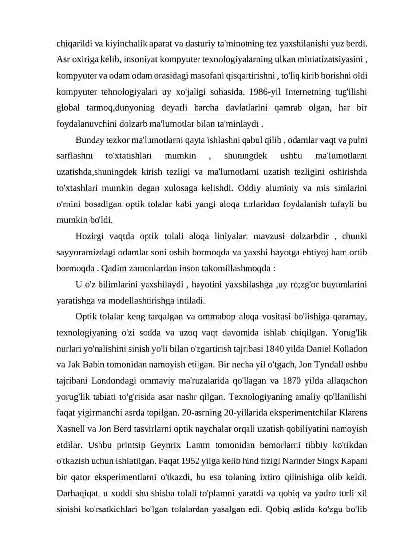 OPTIK ALOQA TIZIMLARIDA QO‘LLANILAYOTGAN ZAMONAVIY TRANSPORT TEXNOLOGIYALAR TAHLILI 4