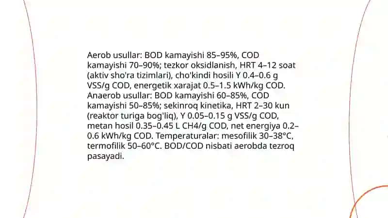 Aerob va anaerob biologik tozalash usullarining solishtirma tahlili 4