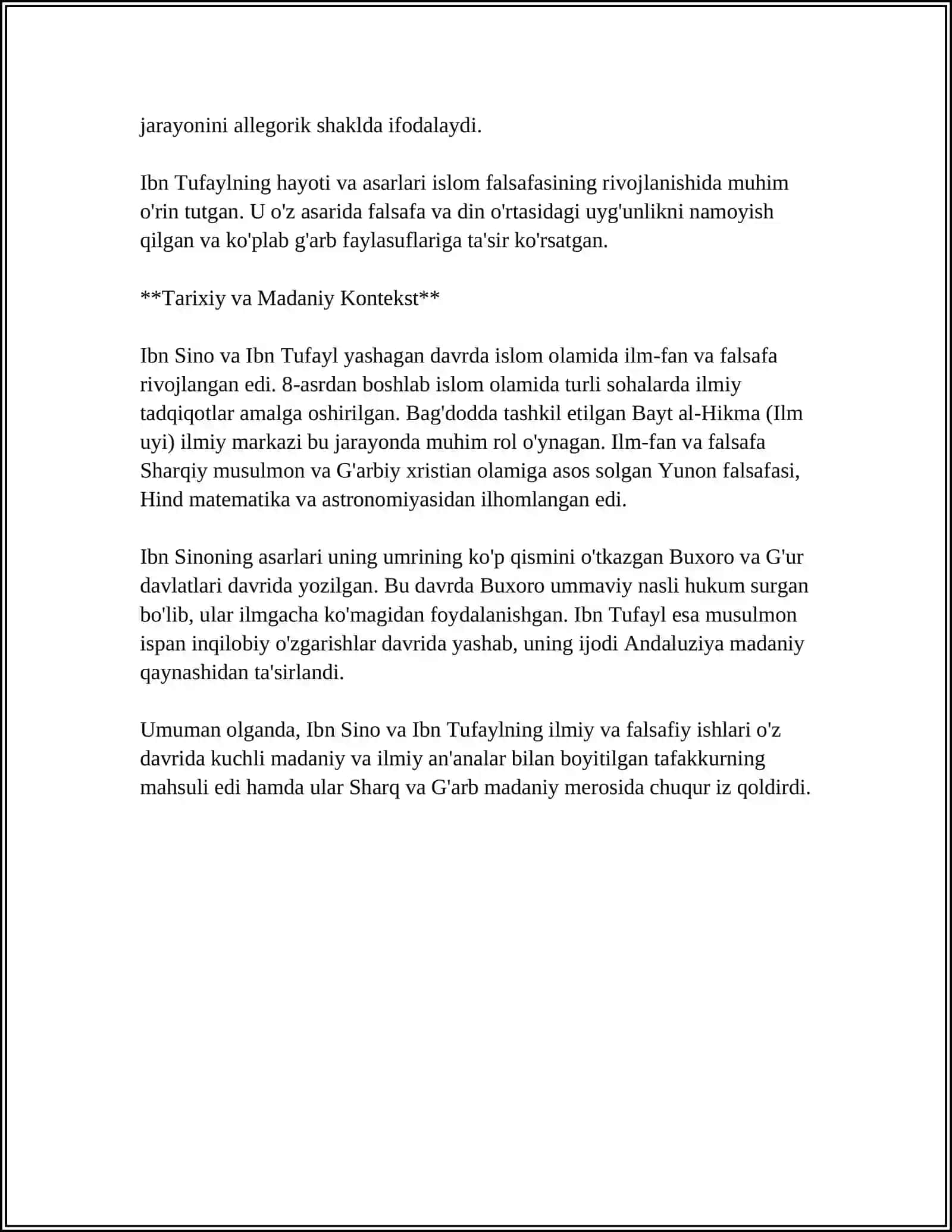 IBN TUFAYL VA IBN SINONING XAY INB YAKZON OGLI RISOLARINI QIYOSIY TAHLIL ETISH 4