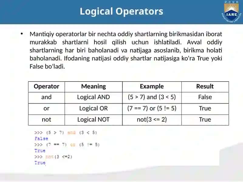Operators in Python 4