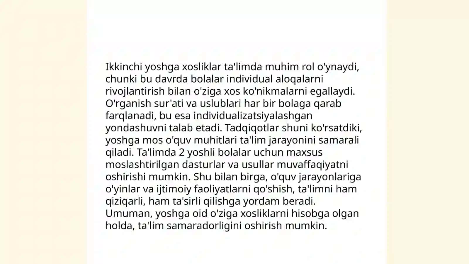 Ta’lim texnologiyalarining o‘ziga xos psixologik xususiyatlari; Ta’limning inson hayotidagi o‘rni 4
