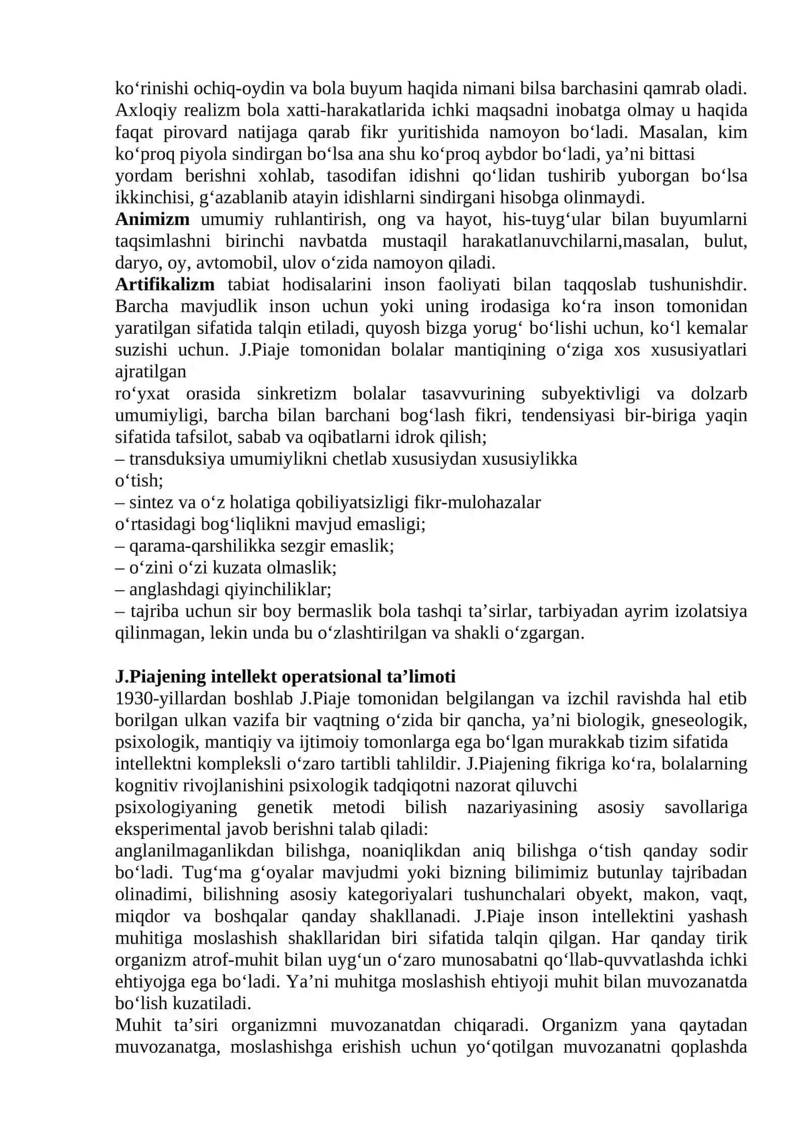 PSIXIK RIVOJLANISH INTELLEKT SHAKLLANISHI SIFATIDA: J.PIAJE KONSEPSIYASI 4