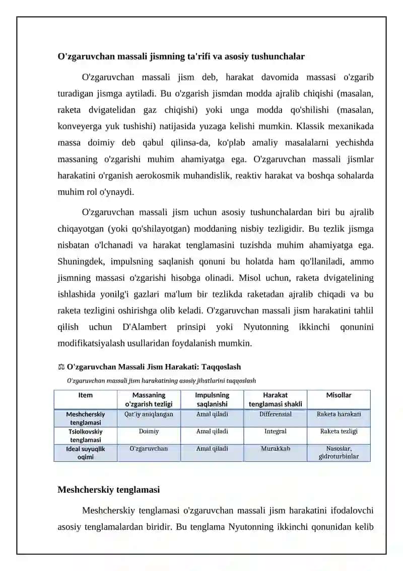 Uzgaruvchan massali jismlar harakati 4