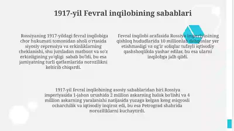 1917- yil fevral inqilobi va Oktabr tòntarishi sabablari va oqibatlari 4