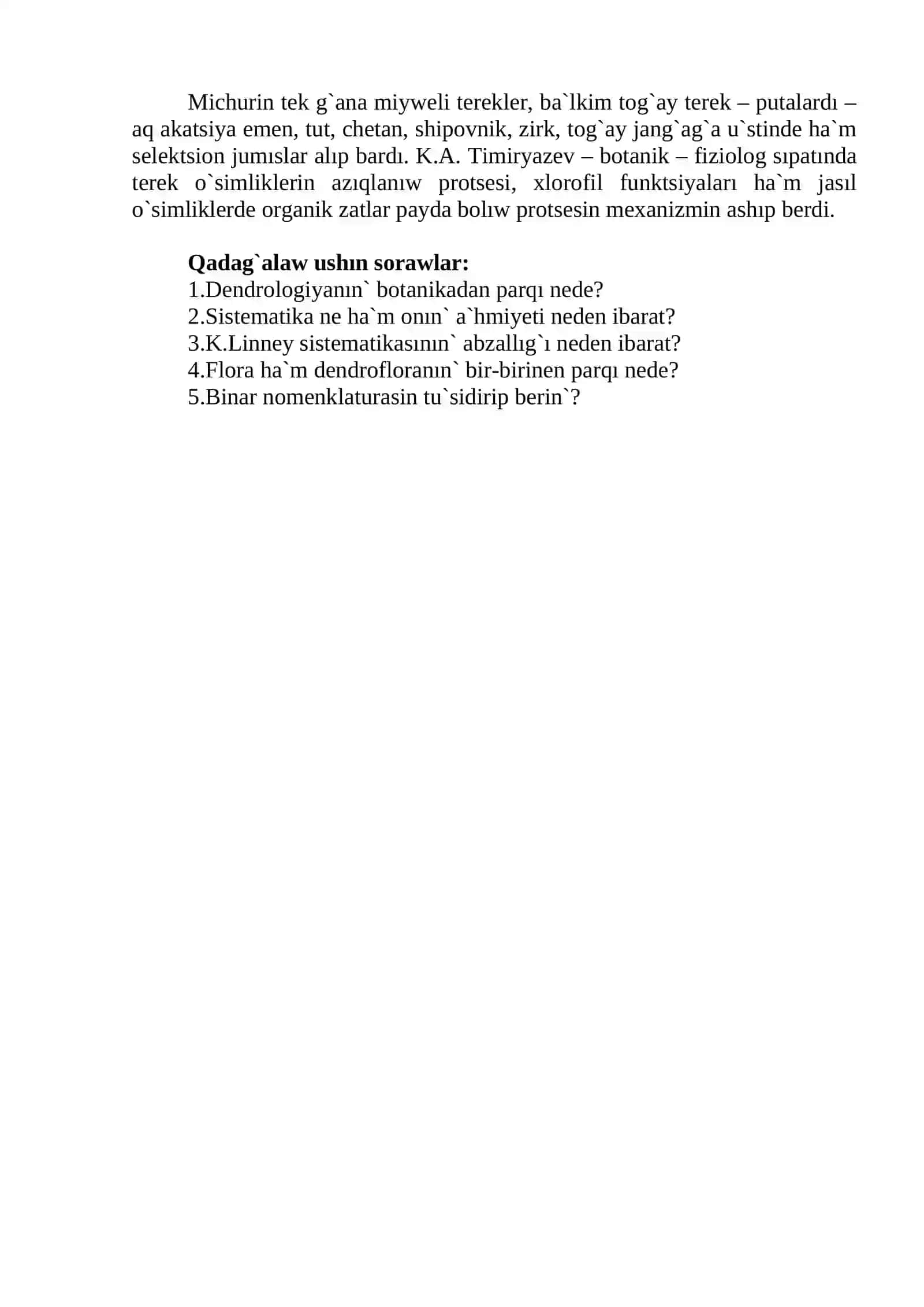 AGASH–PUTA O’SIMLIKLERI SISTEMATIKASI. DENDROFLORA HA`M BINAR NOMENKLATURA XAQQINDA TUSINIK 4