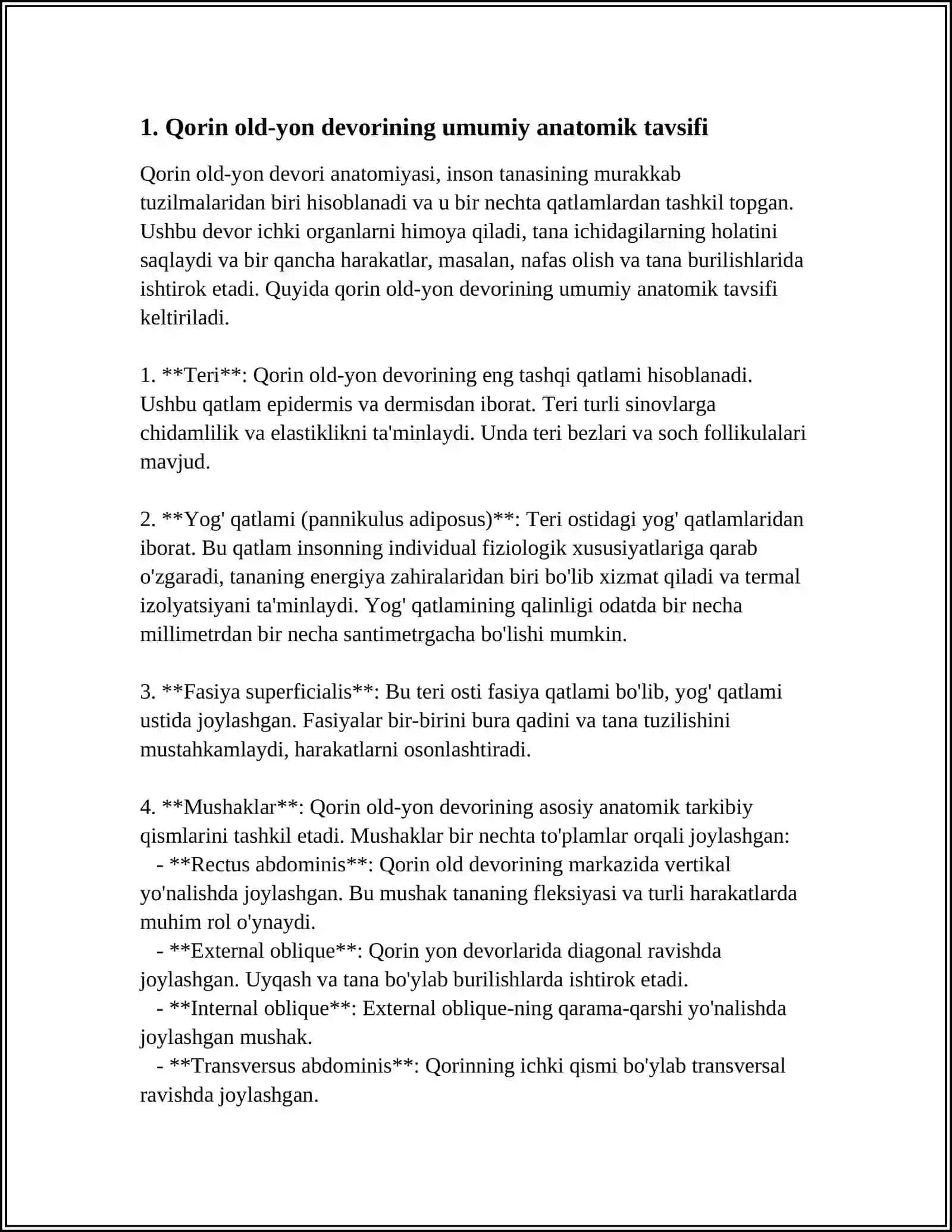 QORINNING OLD-YON DEVORI. QON BILAN TA’MINLANISHI, INNERVATSIYASI 4