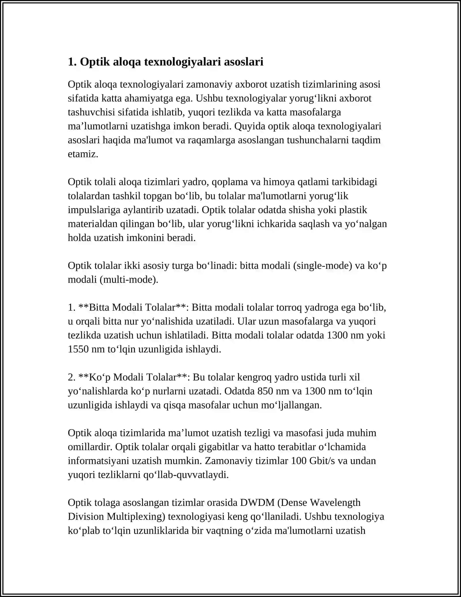 OPTIK ALOQA TEXNOLOGIYALARI YORDAMIDA KARPOROTIV TARMOQ TASHKL ETISH 4