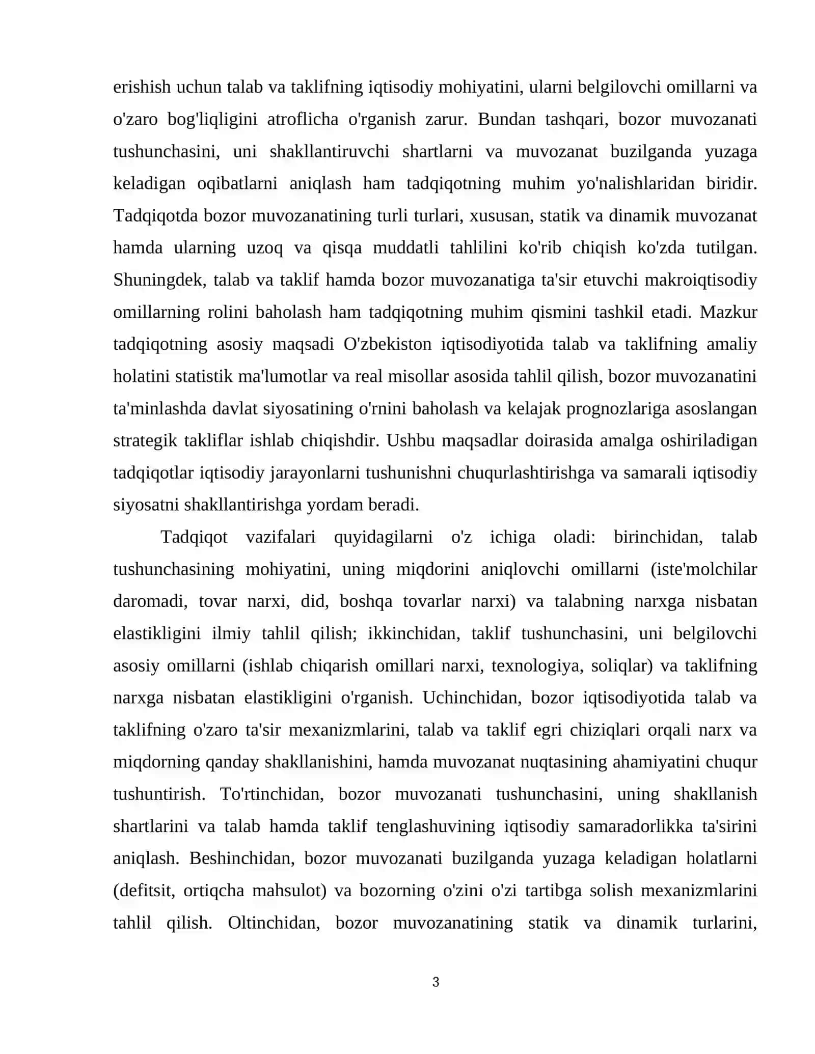 Talab va taklifning o‘zaro munosabatlari. Bozor muvozanati va uning turlari. 4