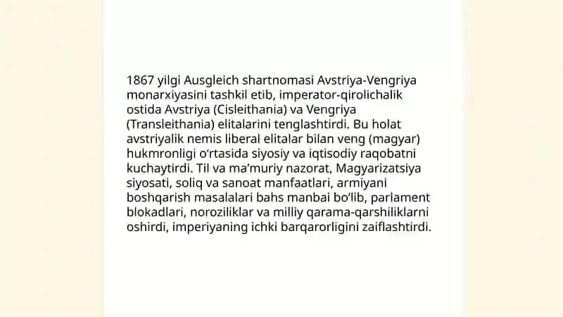 Avstriya-Vengriya davlatida ichki siyosiy vaziyatning keskinlashuvi 4