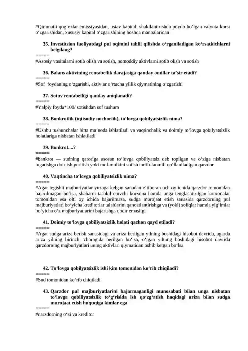 Moliyaviy taxlil testlar 4