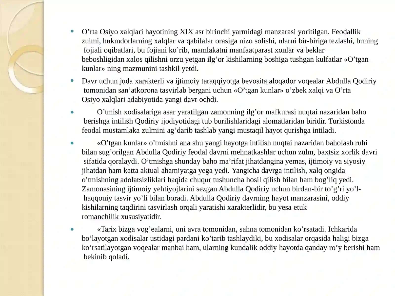 Abdulla  Qodiriyning “O’tgan Kunlar” romani. Badiiy  tasvir vositalari 4