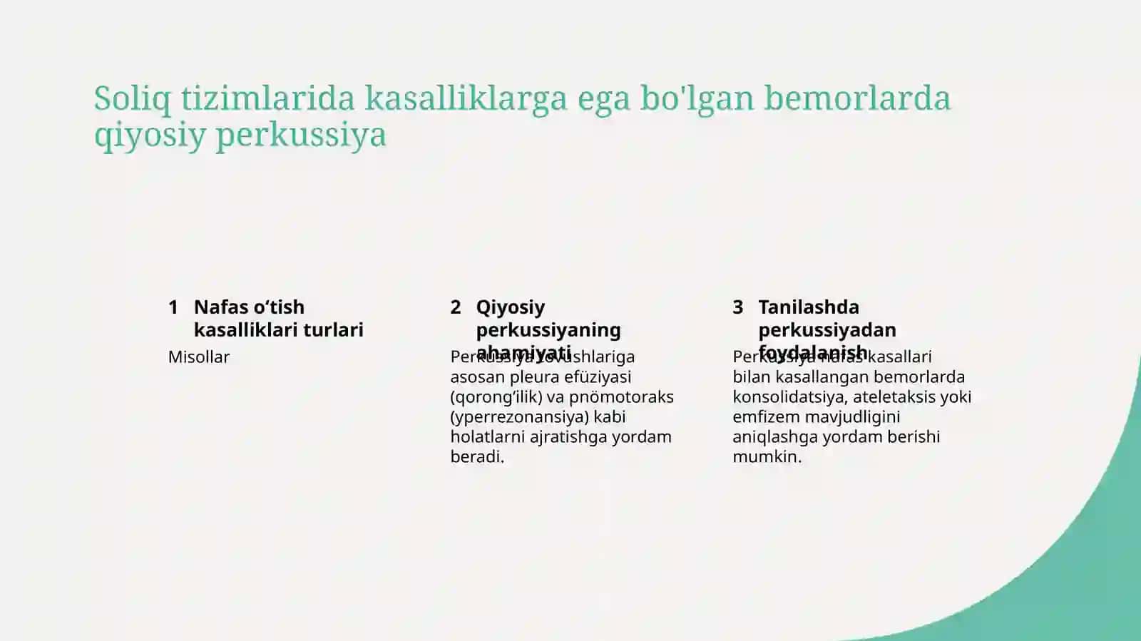 O‘pkaperkussiyasi.sog‘lom odamlar davona fasa‘zolari kasalliklar bilan bemorlarda o‘pkaning qiyosiy va topografik perkussiyasi 4