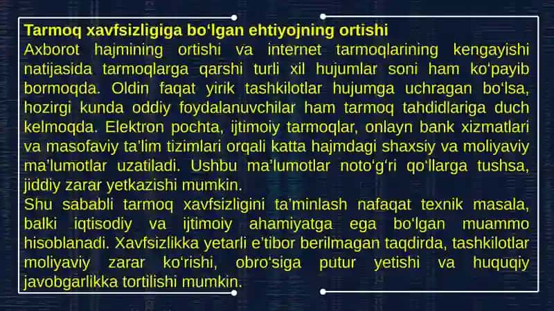 Tarmoqxavsizligi asoslari va tahdidlari turlari 4