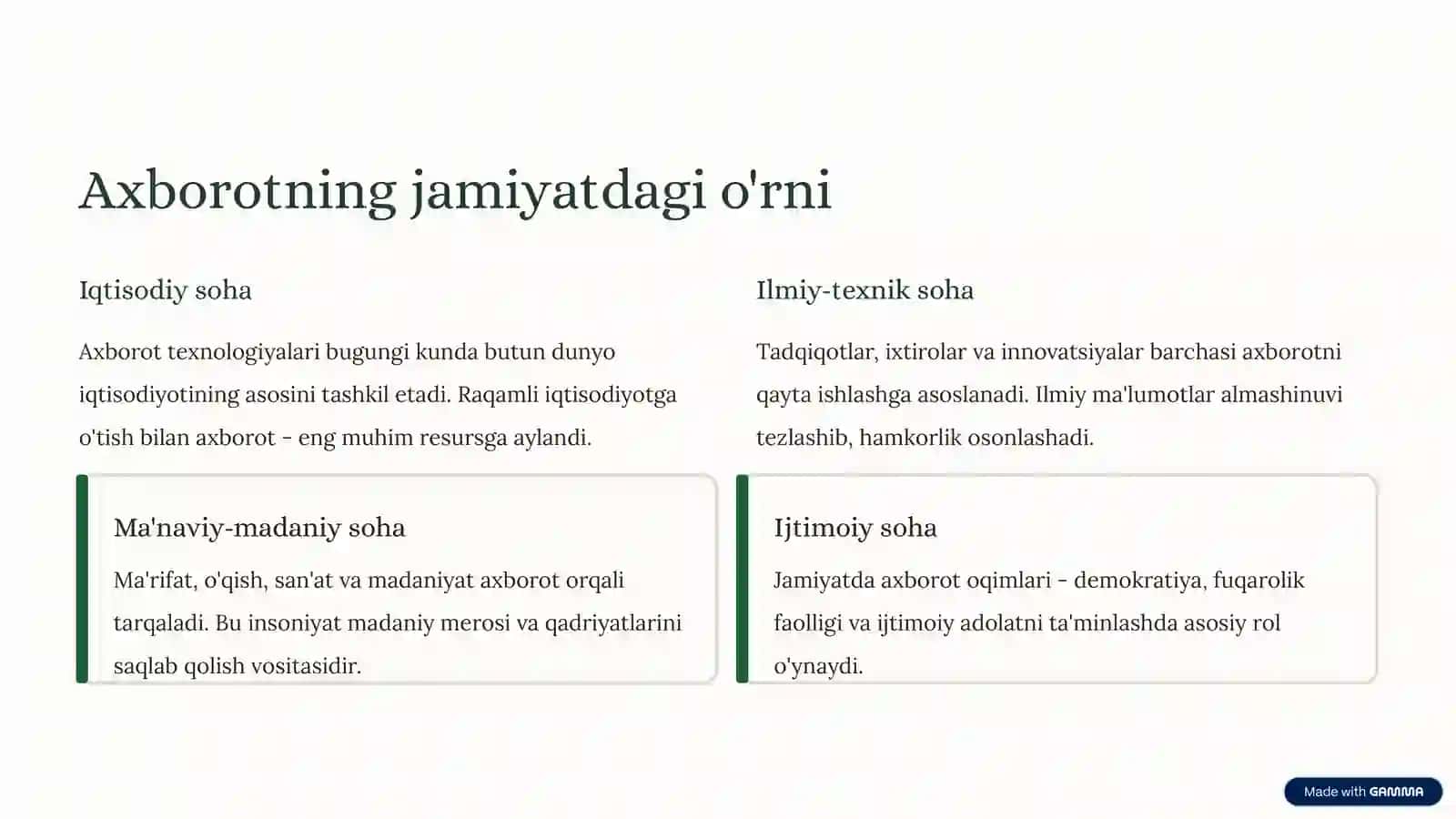 Axborotlarning asosiy xususiyatlari va tavsifnomasi 4