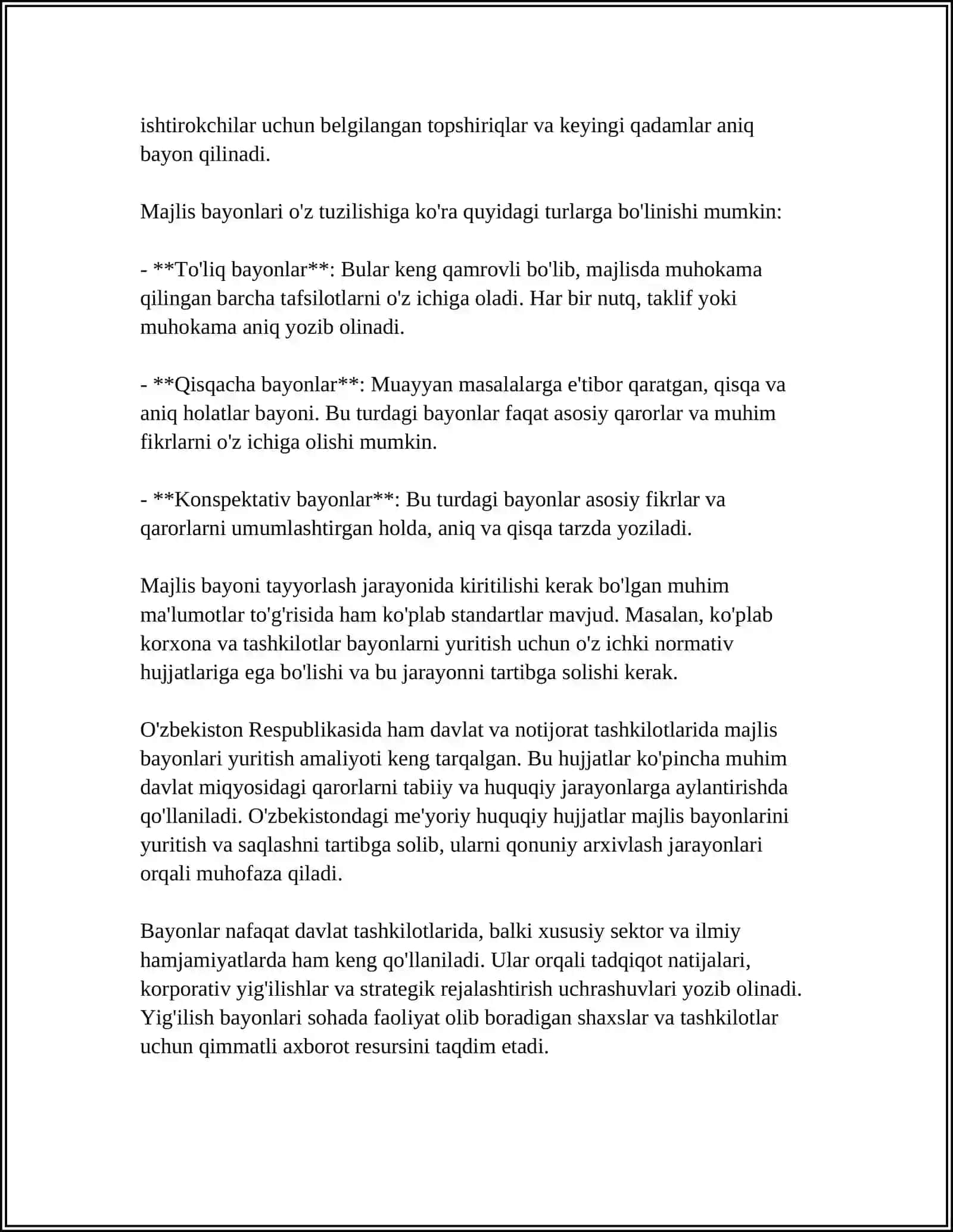 MAJLIS BAYONI, BAYONNOMADAN KOʻCHIRMA TAYYORLASH 4
