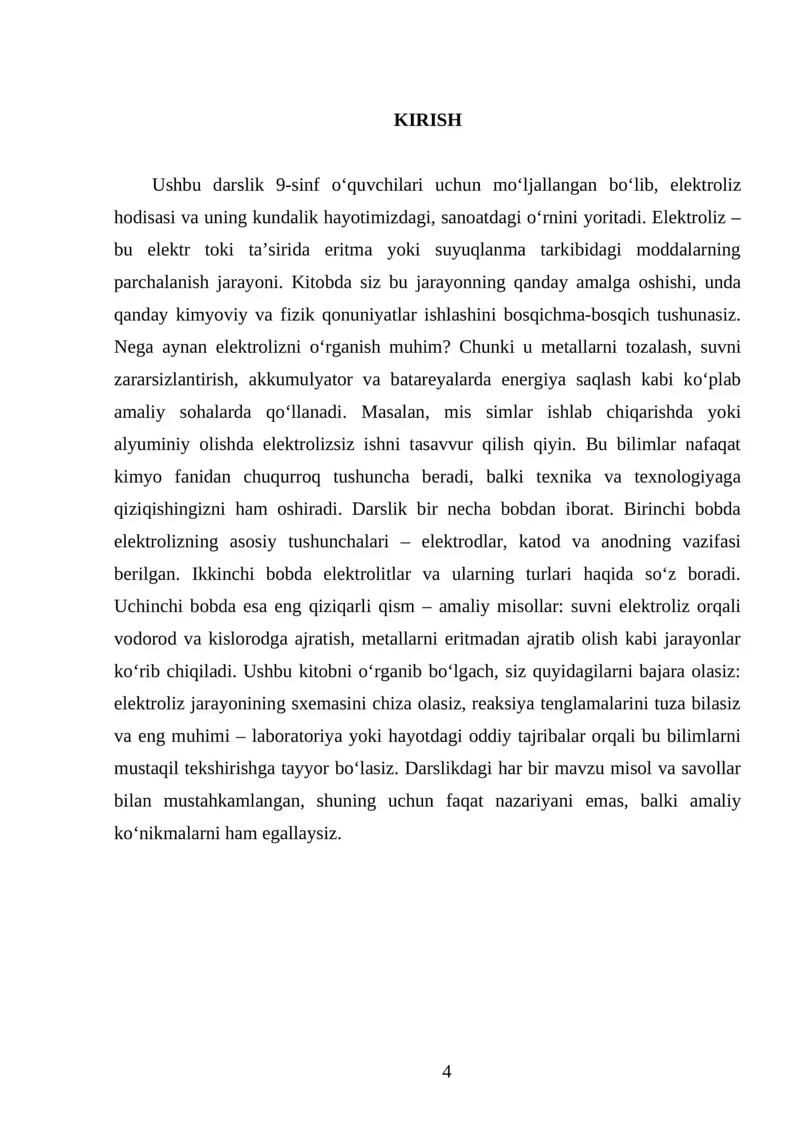 ELEKTROLIZ VA UNING AMALIY AHAMIYATI. 9 - SINF 4