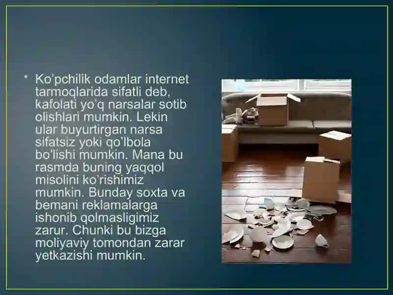 Adabiyot fanidan "reklamalarni inson hayotiga salbiy va ijobiy taraflarini aniqlash" mavzusida loyih 4
