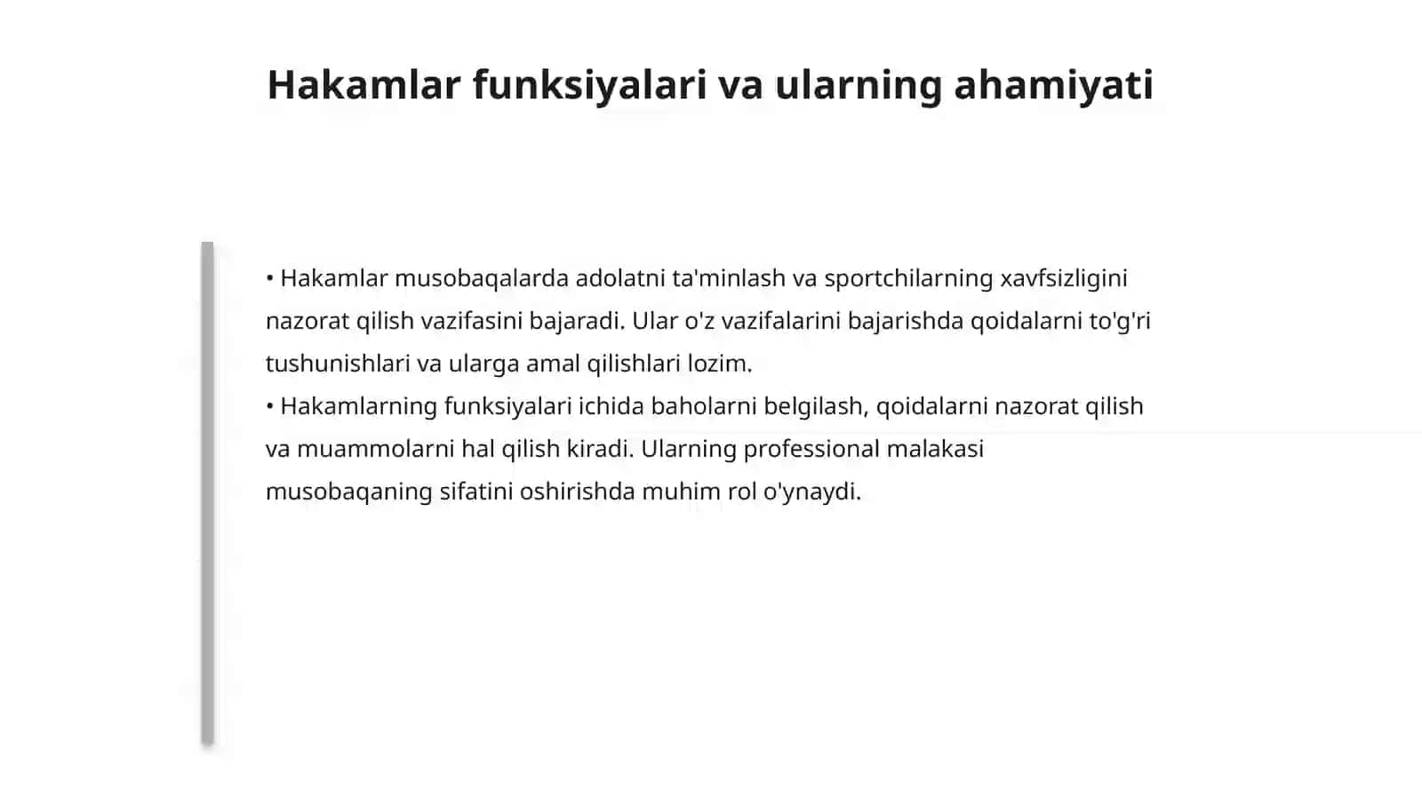 Musobaqa qoidasi va hakamlar funksiyalari haqidagi bilimlarni o‘zlashtirish 4