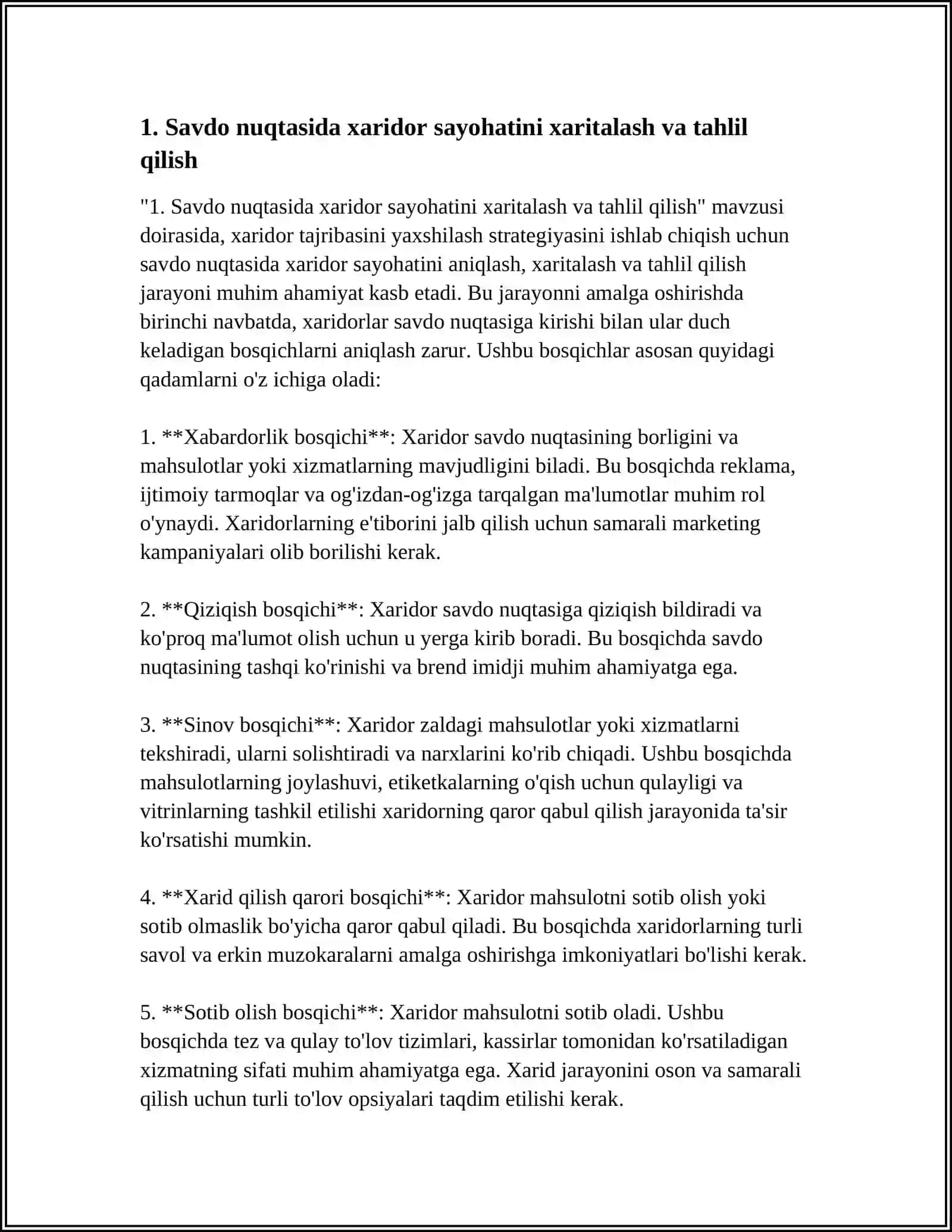 SAVDO NUQTASIDA XARIDOR TAJRIBASINI YAXSHILASH STRATEGIYASINI ISHLAB CHIQISH 4