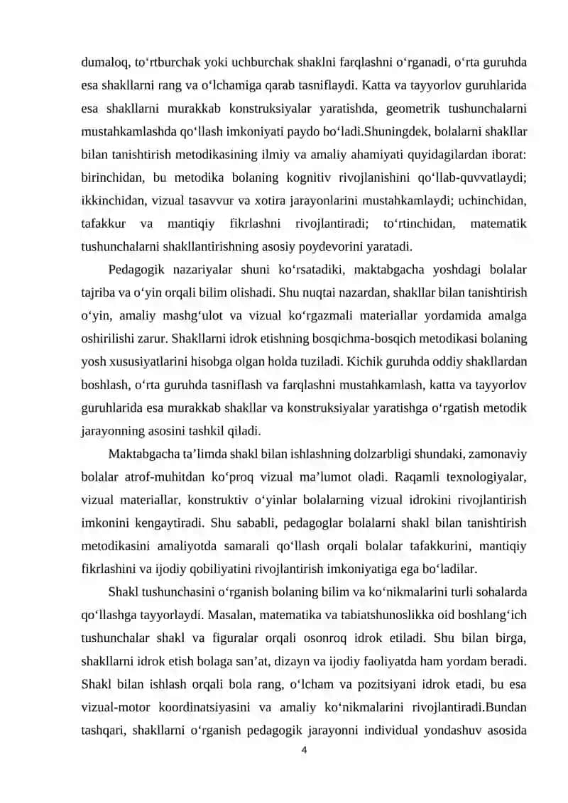 HAR BIR YOSH GURUHIDA BOLALARNI PREDMETLAR SHAKLI BILAN TANISHTIRISH METODIKASI 4