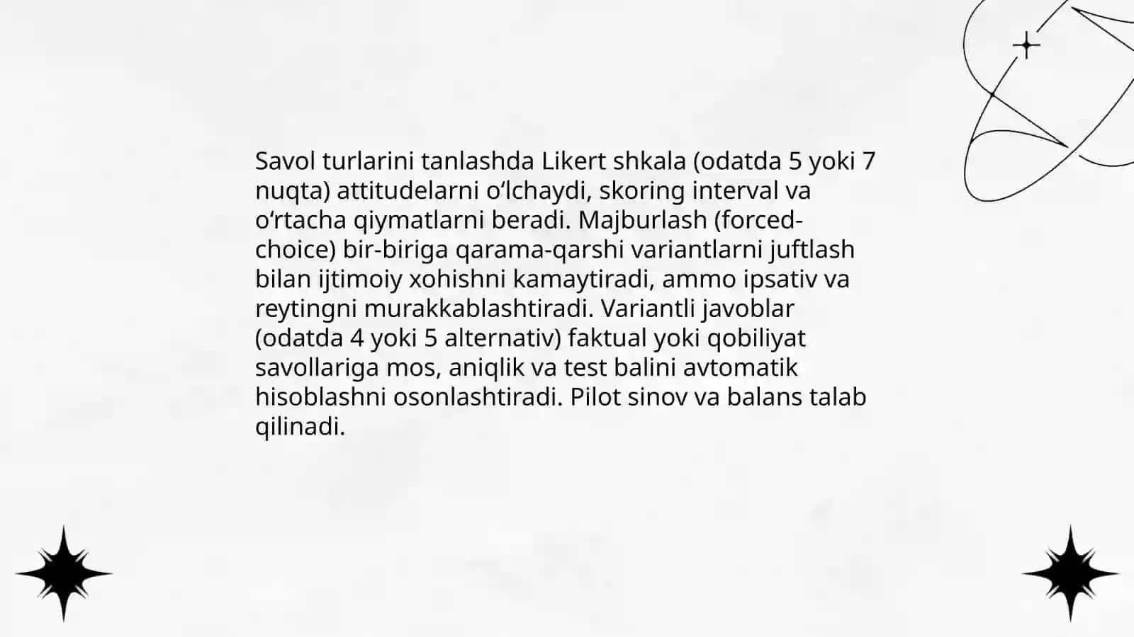Shaxs test — so'rovnomalarini yaratishda topshiriqlarni tanlash 4
