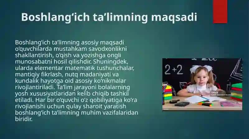 Boshlang'ich ta'limda o'quvchilarning bilim ko'nikma va malakalarini tashkil etish. 4