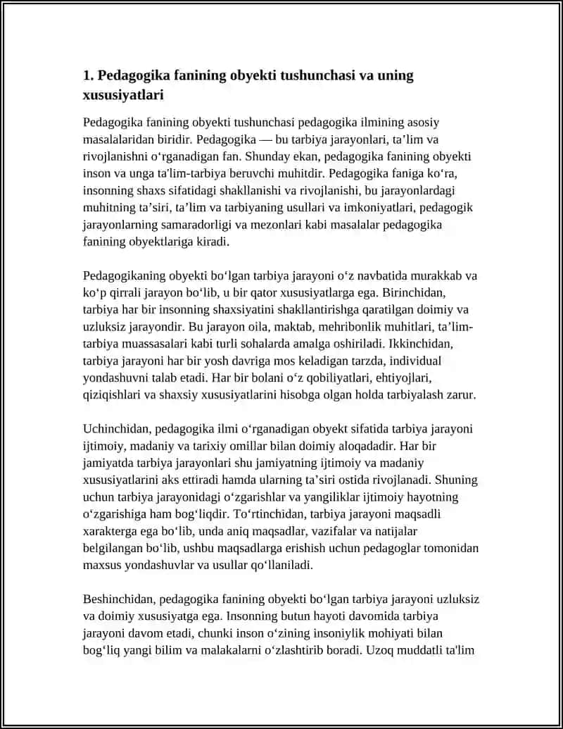 PEDOGOGIKA FANINING OBYEKTI VA PREDMETINI IZOHLANG 4