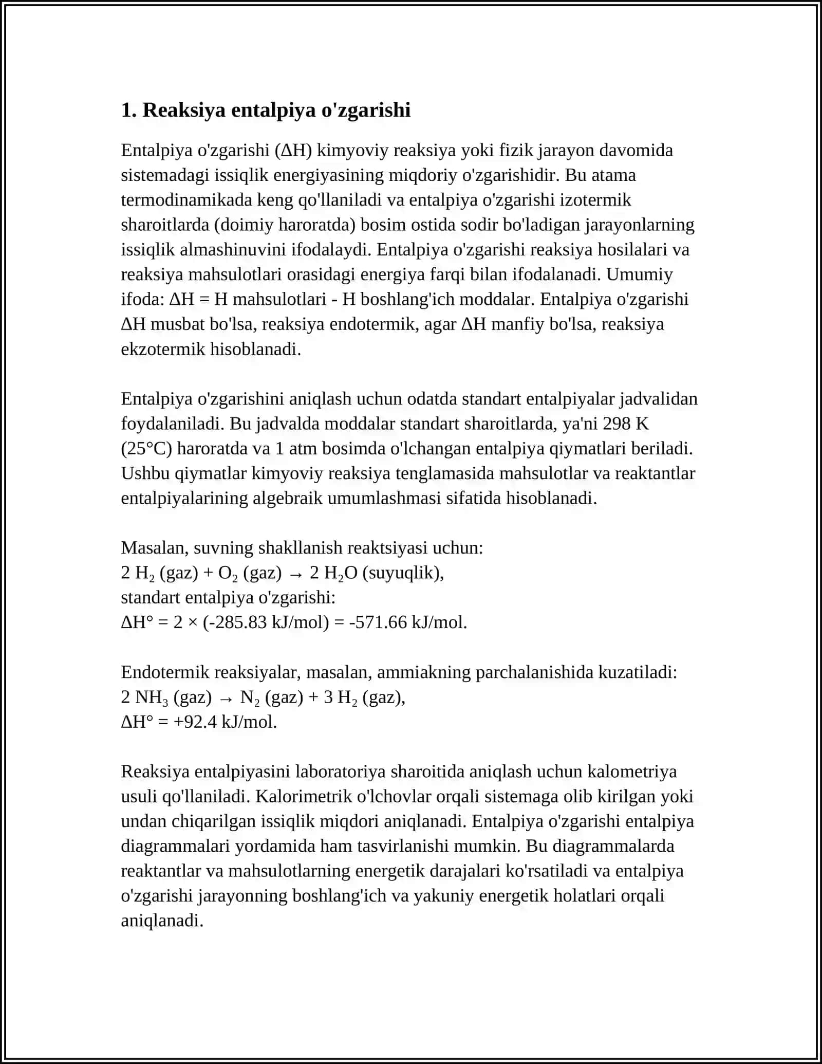 MUVOZANAT KONSTANTASINI HISOBLASHDA REAKSIYANING STANDART HOLATDAGI ENTALPIYA VA ENTROPIYASINING QIYMATLARIDAN FOYDALANISH 4