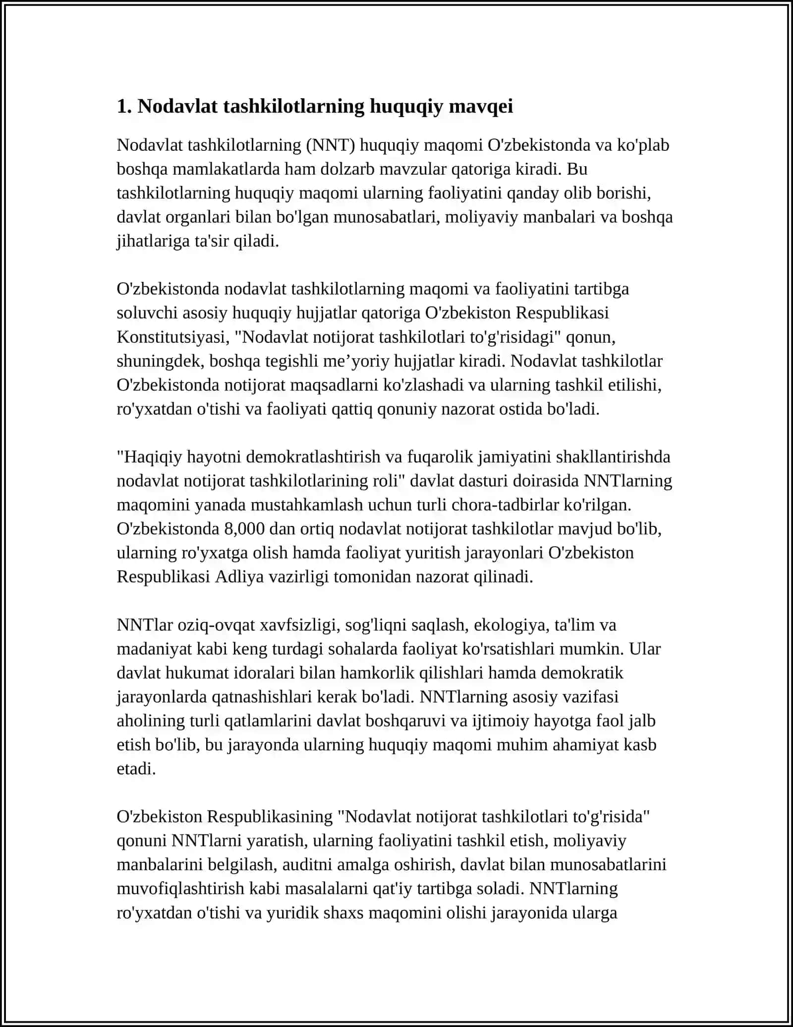 Nodavlat va Jamoat Tashkilotlarning O'zbekistonda Demokratik Jamiyat Barpo Etishdagi Orni va Ahamiyati 4