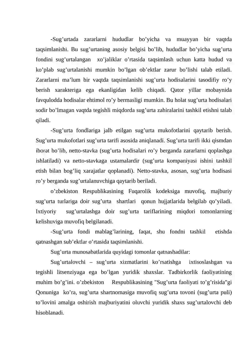 Sug'urta haqida tushuncha va unga xos bo’lgan asosiy belgilar 4