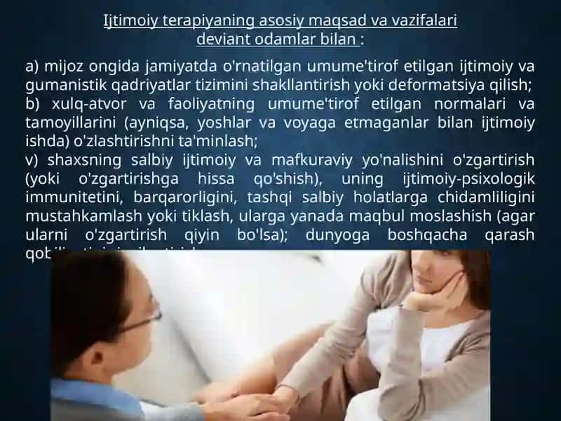 DEVENET XULQLI SHAXSLAR BILAN IJTIMOIY ISH OLIB BORISHNING ZAMONAVIY METODLARI 4