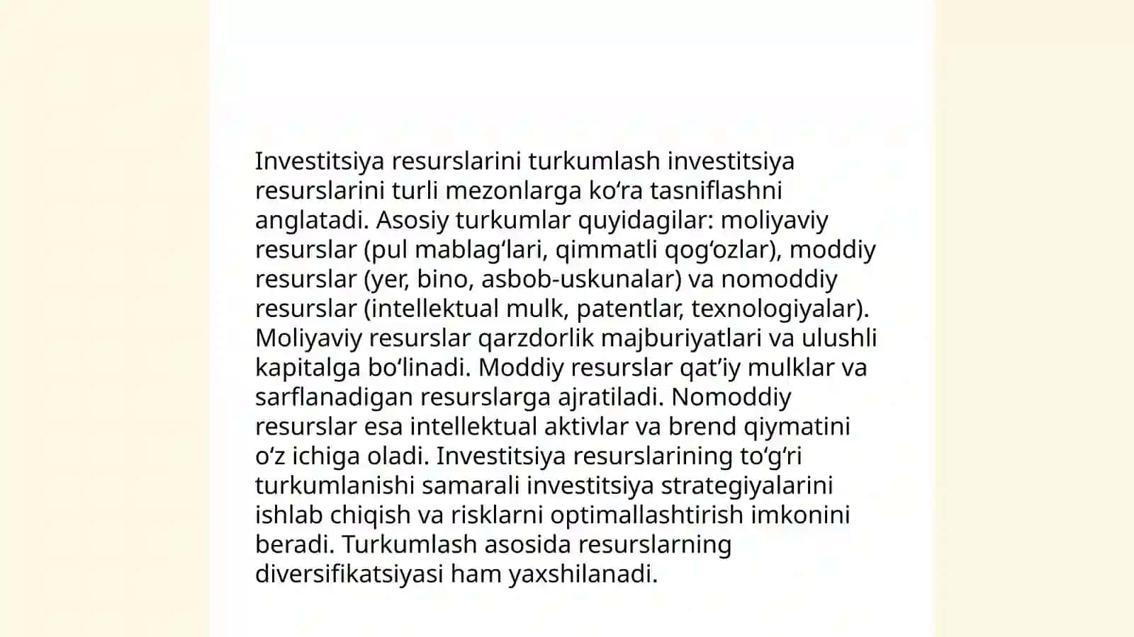 Uzoq muddatli moliyaviy investitsiyalarni turkumlash va baholash 4