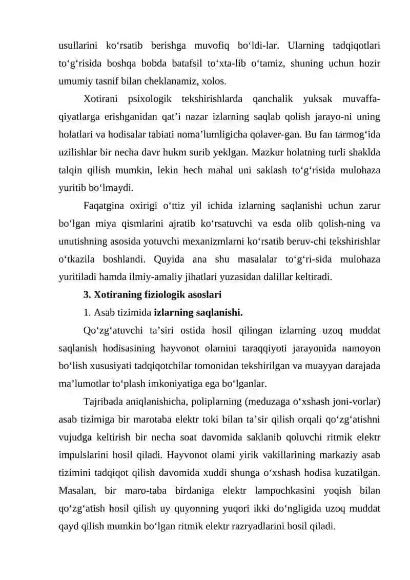 Xotiraning neyrofiziologik asoslari va bioximik nazariyalari 4