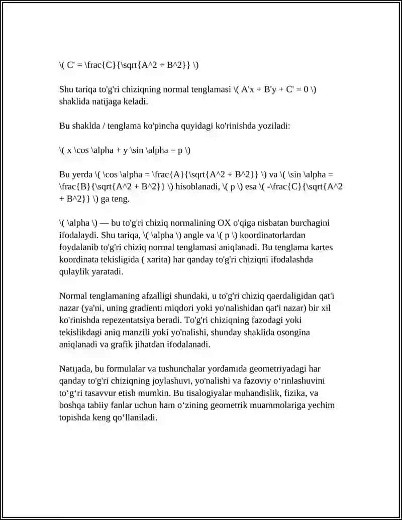 TOĞRI CHIZIQNING NARMAL TENGLAMASI 4
