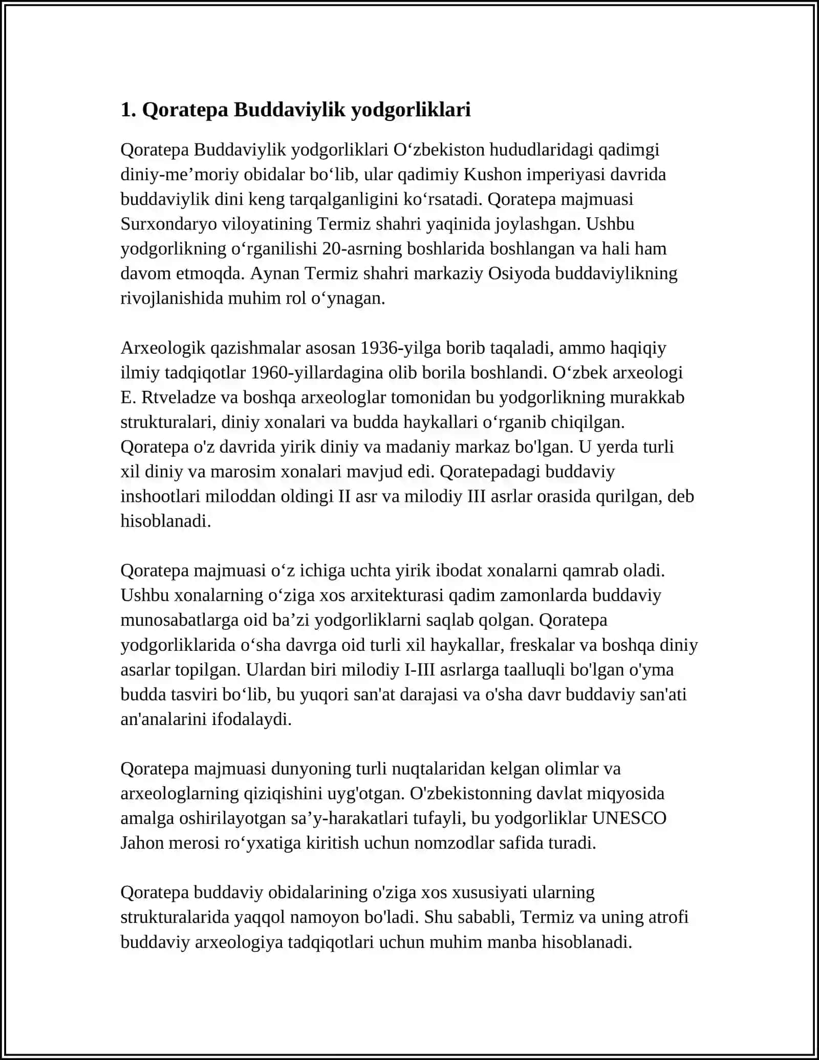 O'ZBEKISTON BUDDAVIYLIK DININING TARIXIY ILDIZLARI (QORATEPA, FAYOZTEPA, DALVARZINTEPA) VA HOZIRGI ZAMON 4