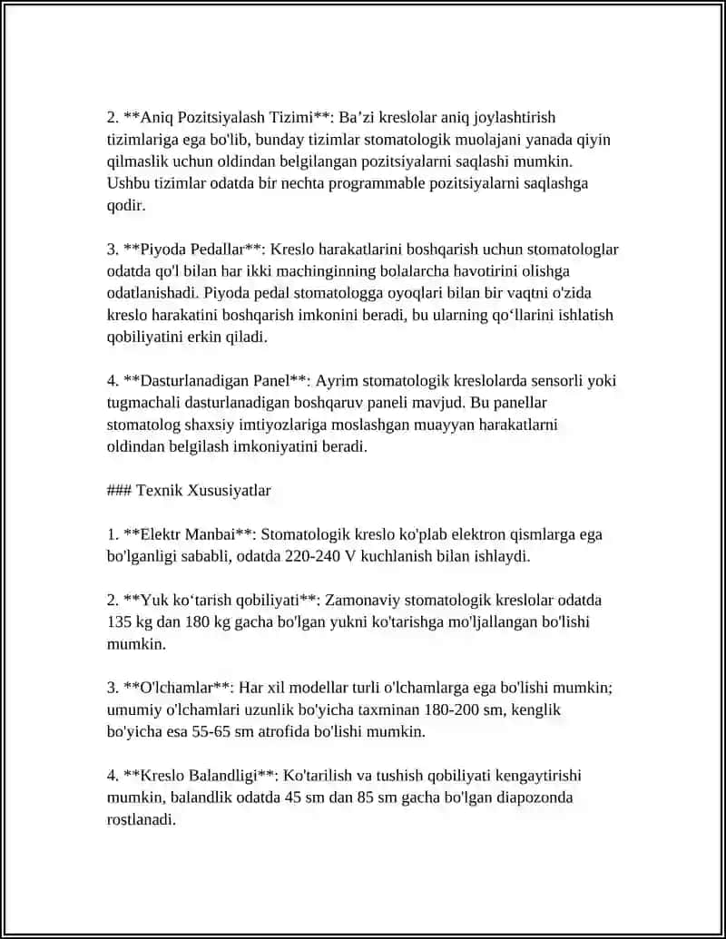 Stomatologik Kreslo va uning boshqaruv tizimi 4