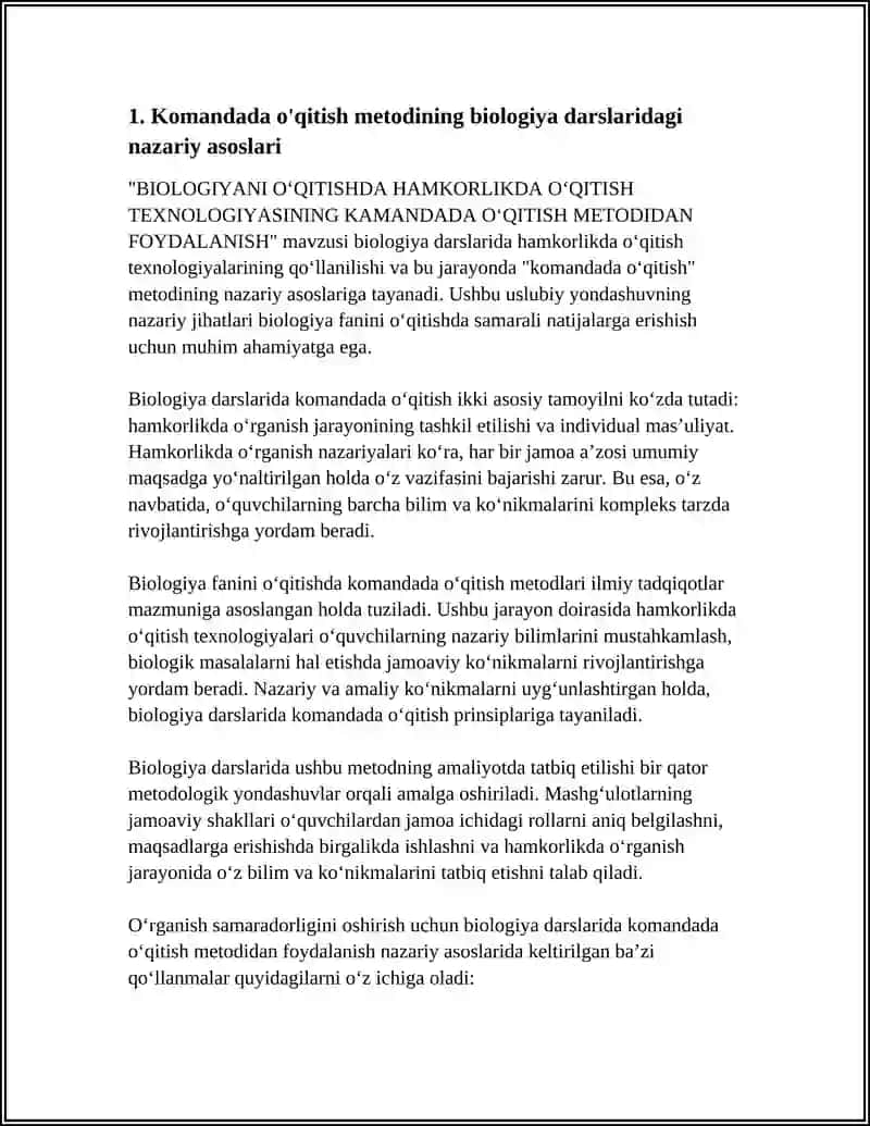 BIOLOGIYANI OʻQITISHDA HAMKORLIKDA OʻQITISH TEXNOLOGIYASINING KAMANDADA OʻQITISH METODIDAN FOYDALANISH 4