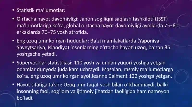 Uzoq umr ko’rish muommolari 4