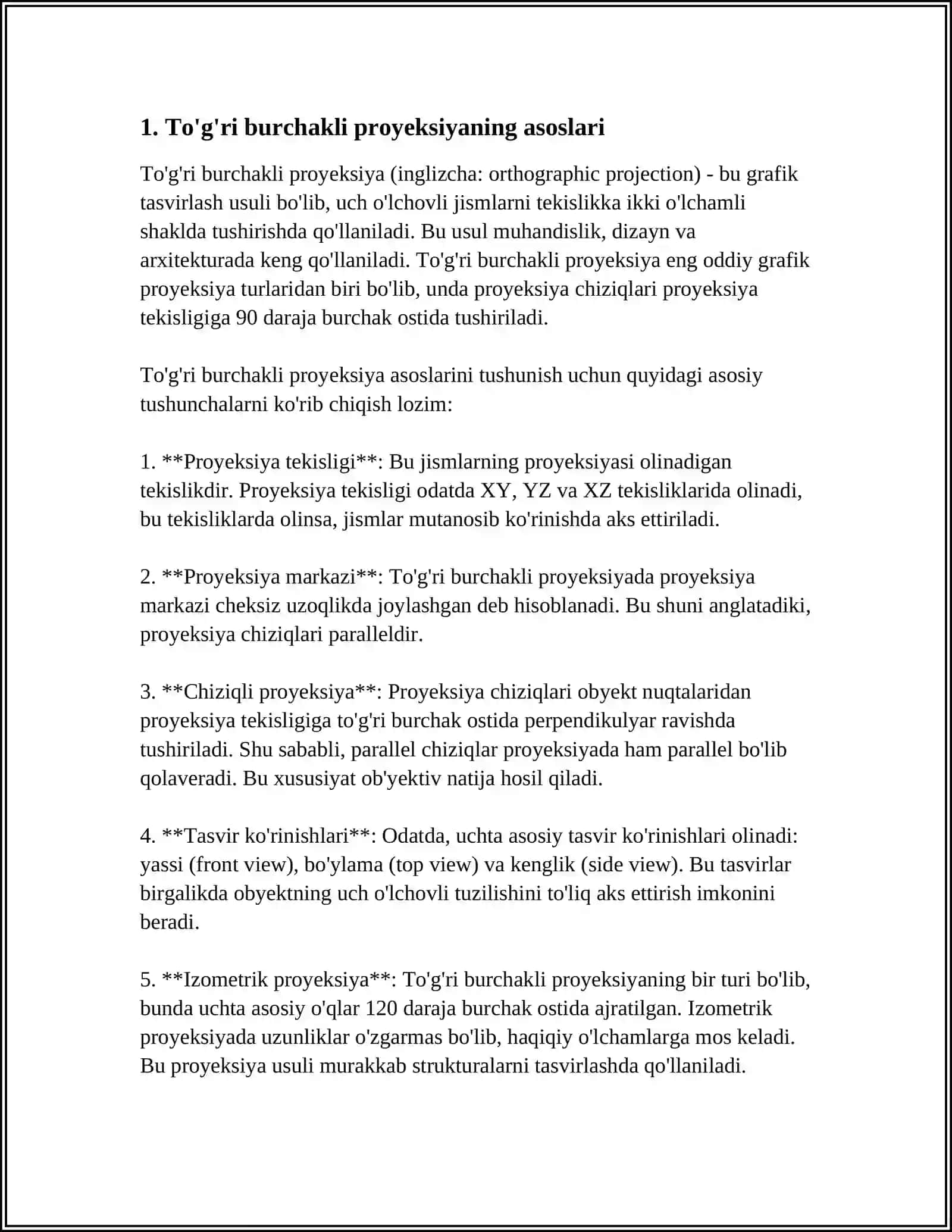 TO'G'RI BURCHAKLI PROYEKSIYALAR 4