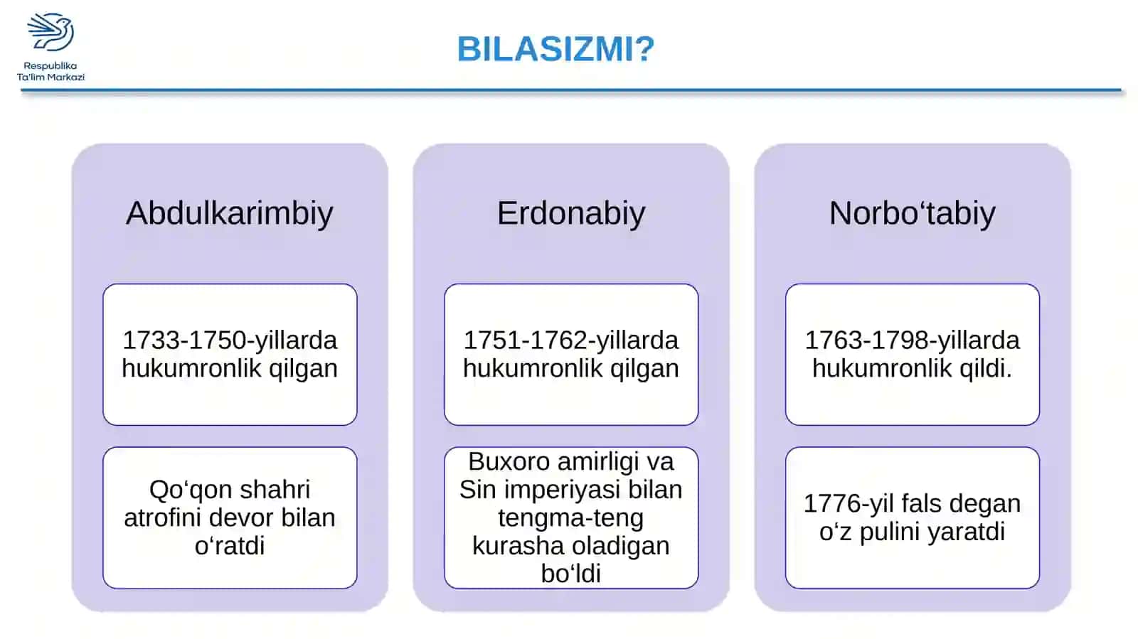 XVIII asrning ikkinchi yarmi – XIX asrning birinchi yarmida Qo‘qon xonligida siyosiy hol 4