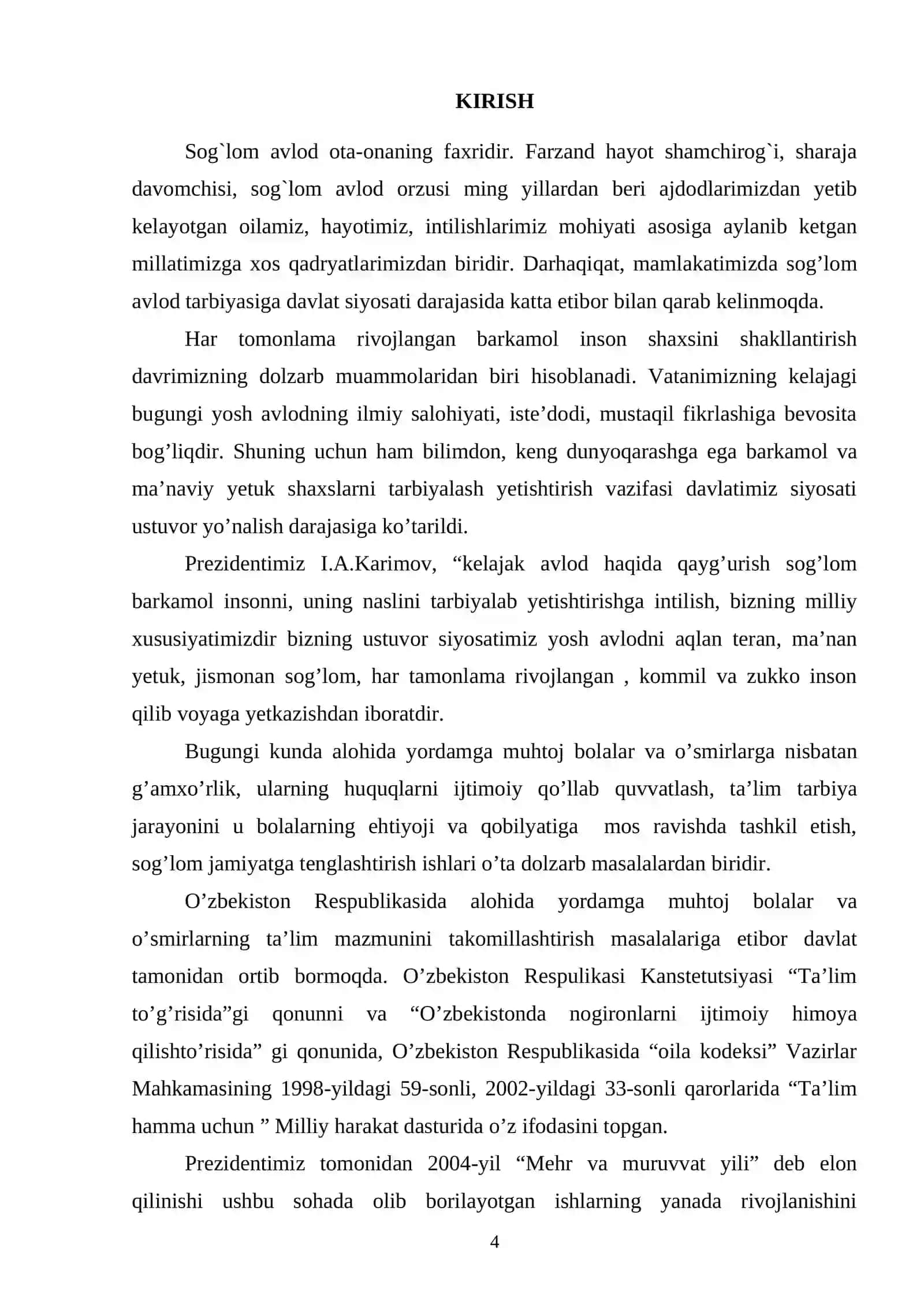 Defektologiya yo’nalishi bo’yicha bakalavr malakaviy darajasini olish uchun tayyorlangan BITIRUV MALAKAVIY ISH 4