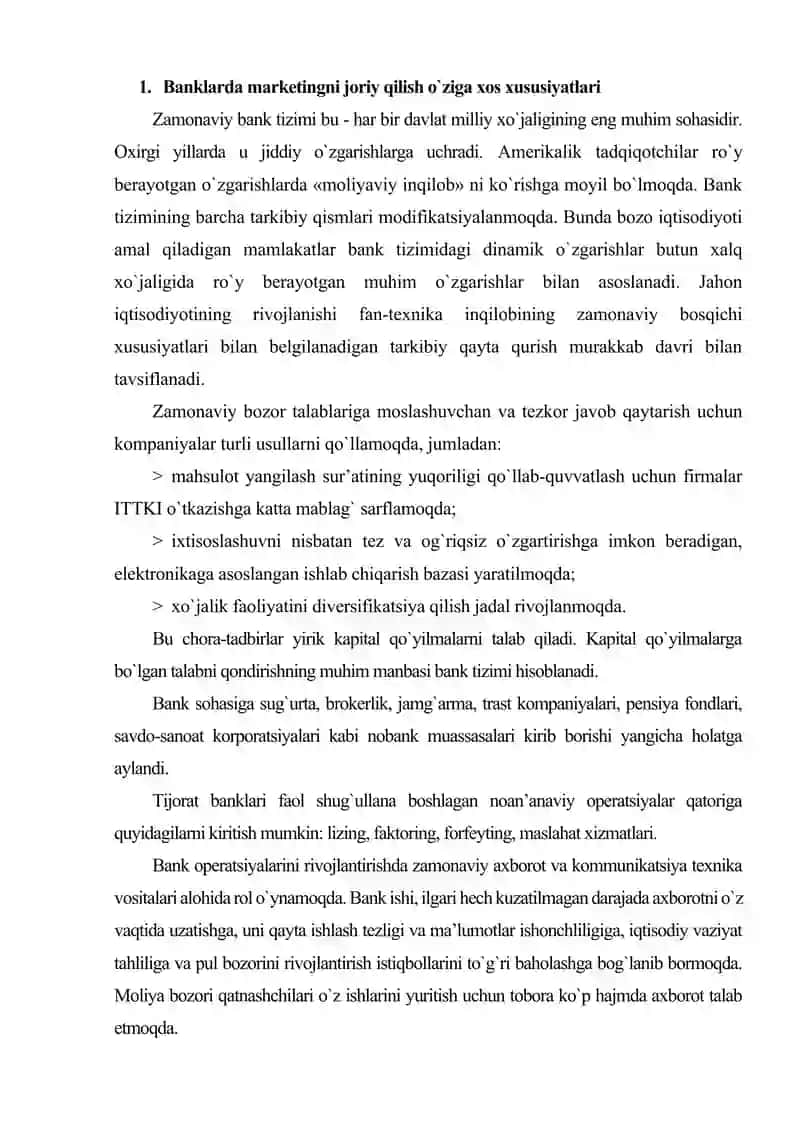 Bank marketingi mavzusida referat 4