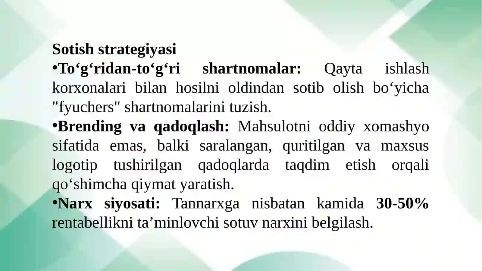 Hisoblash texnologik kartasi va biznes reja tuzish. 4