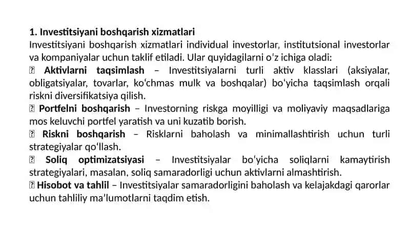 Investitsiyani boshqarish xizmatlari va Robo-maslahatchi (Robo-advisor) 4