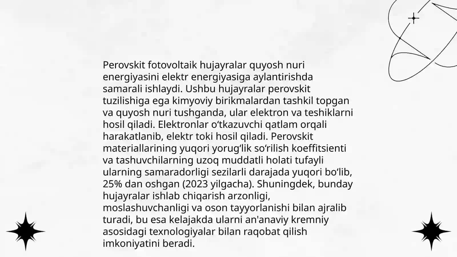 Perovskit asosidagi fotoelektrik o'zgartirgichlar 4