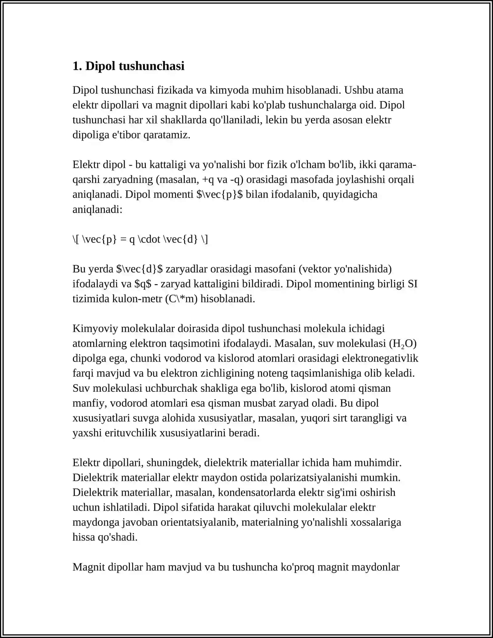 BIR JINSLI VA BIR JINSLI BO‘LMAGAN ELEKTR MAYDONLARIDAGI DIPOL 4