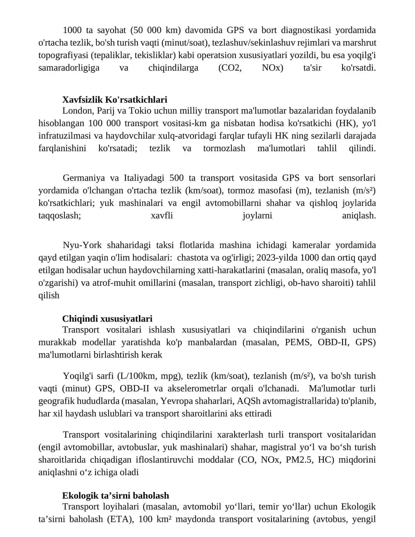 Transport vositasi ekspluatatsion xususiyatlarni urganish 4