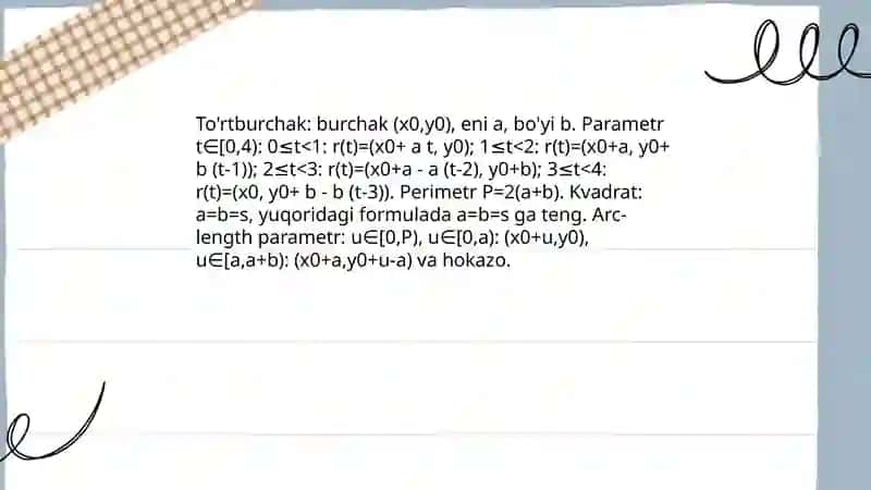Geometrik shakl va sirtlarni parametrlashga mashqlar 4