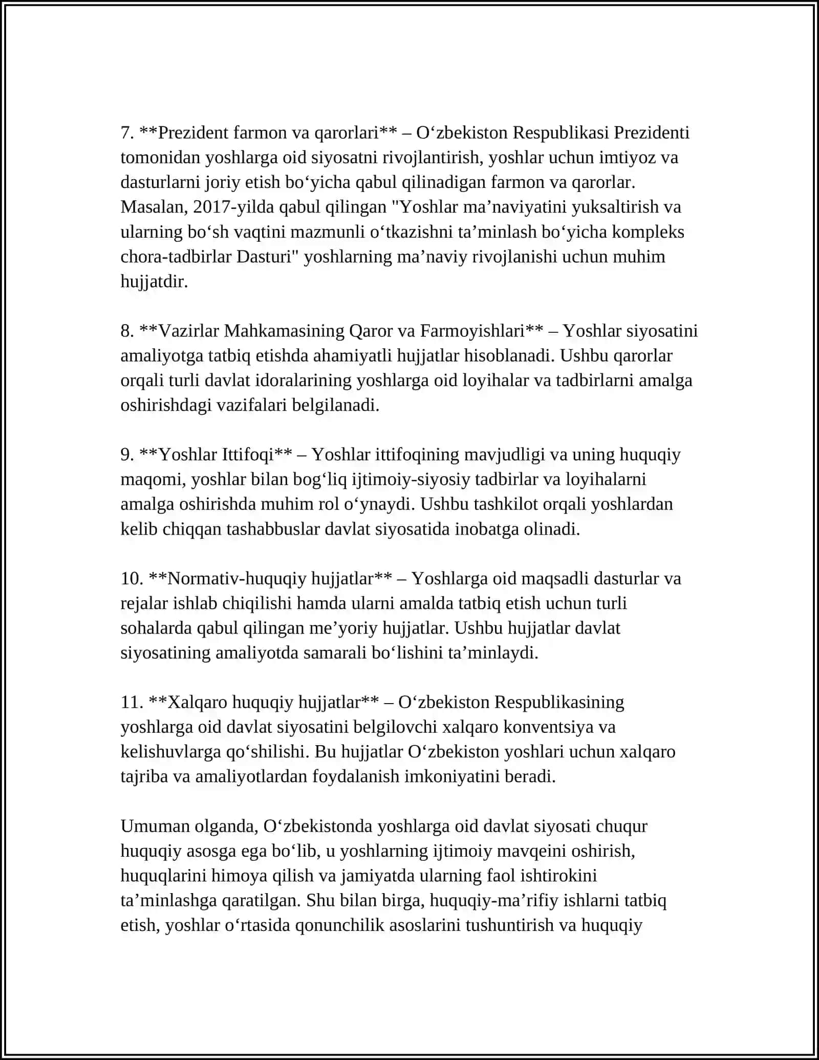 O‘zbekiston Respublikasida Yoshlarga oid Davlat Siyosati 4